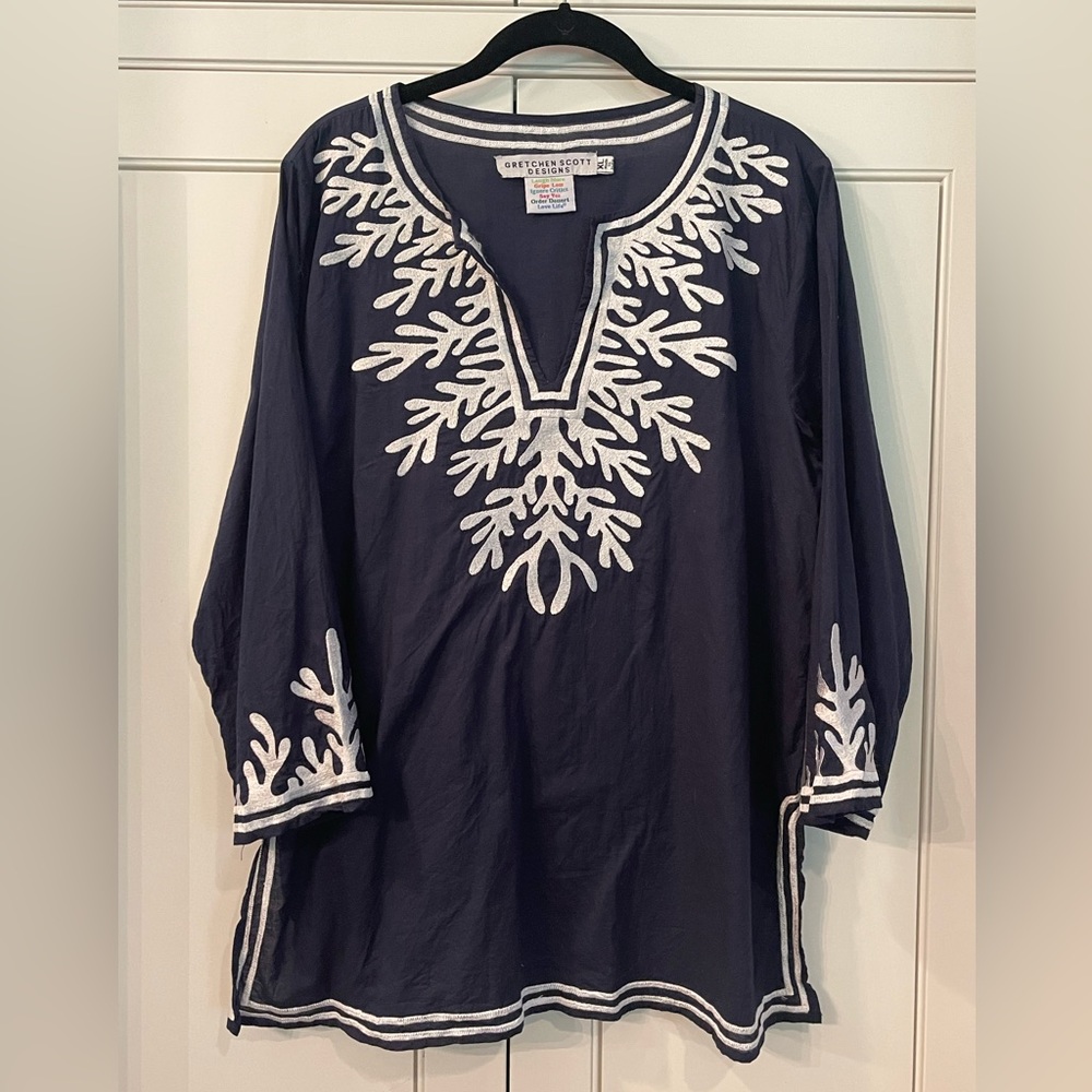 Gretchen Scott Designs Women's Cotton Embroidered Tunic Reef XL